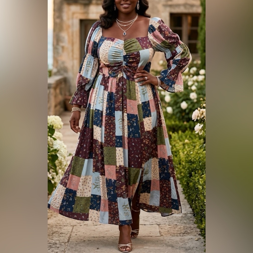 Eloquii Elements Womens Plus Size 22/24 Patchwork‎ Floral Maxi Dress Cottagecore